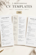 3 Professional CV Templates for Job Seekers | Editable Word Resume Templates | Fresher & Experienced | Instant Download