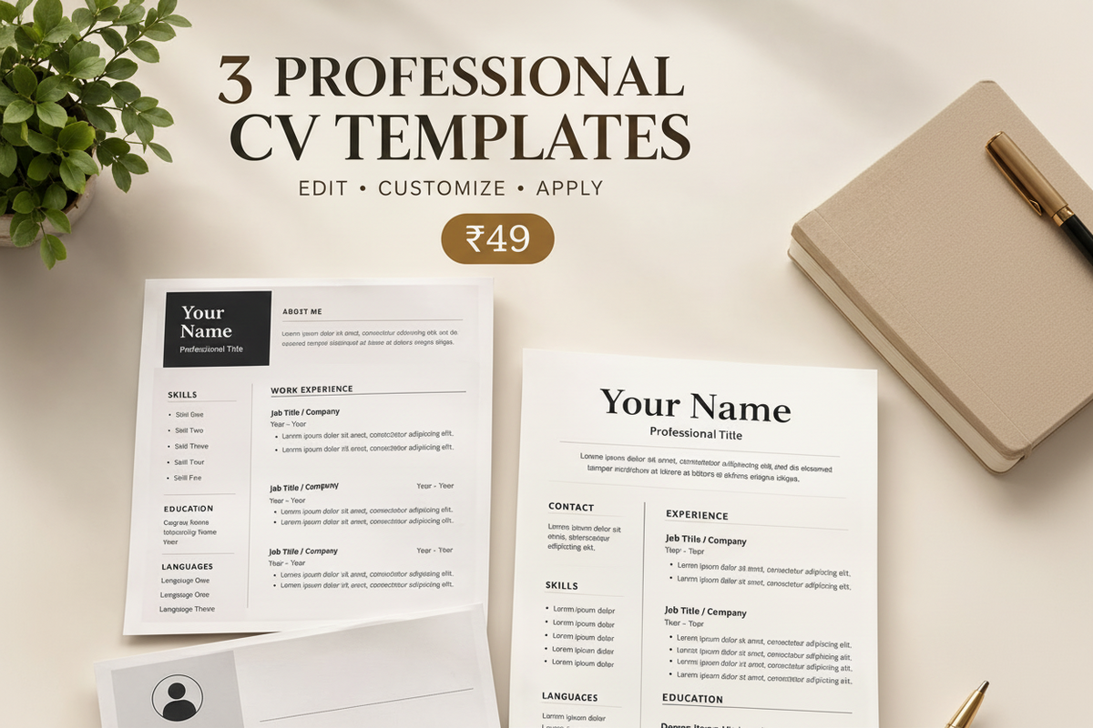 3 Professional CV Templates for Job Seekers | Editable Word Resume Templates | Fresher & Experienced | Instant Download