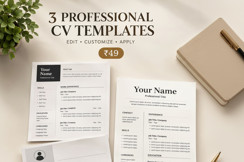 3 Professional CV Templates for Job Seekers | Editable Word Resume Templates | Fresher & Experienced | Instant Download